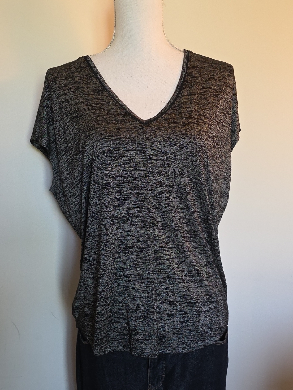 White House Black Market Black Heather V-Neck Tee